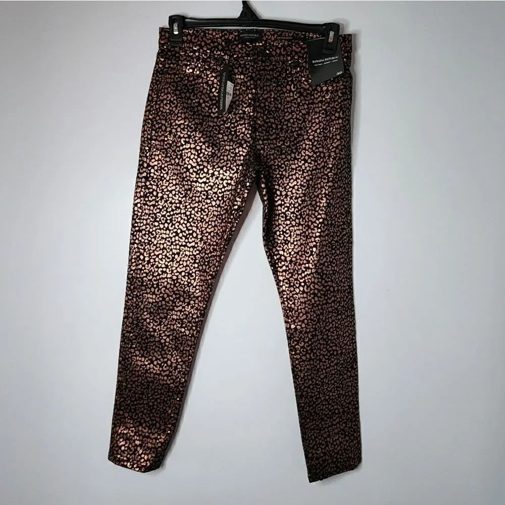 Banana Republic Skinny Jeans Womens Size 28 Leopard Metallic Mid Rise Ankle New